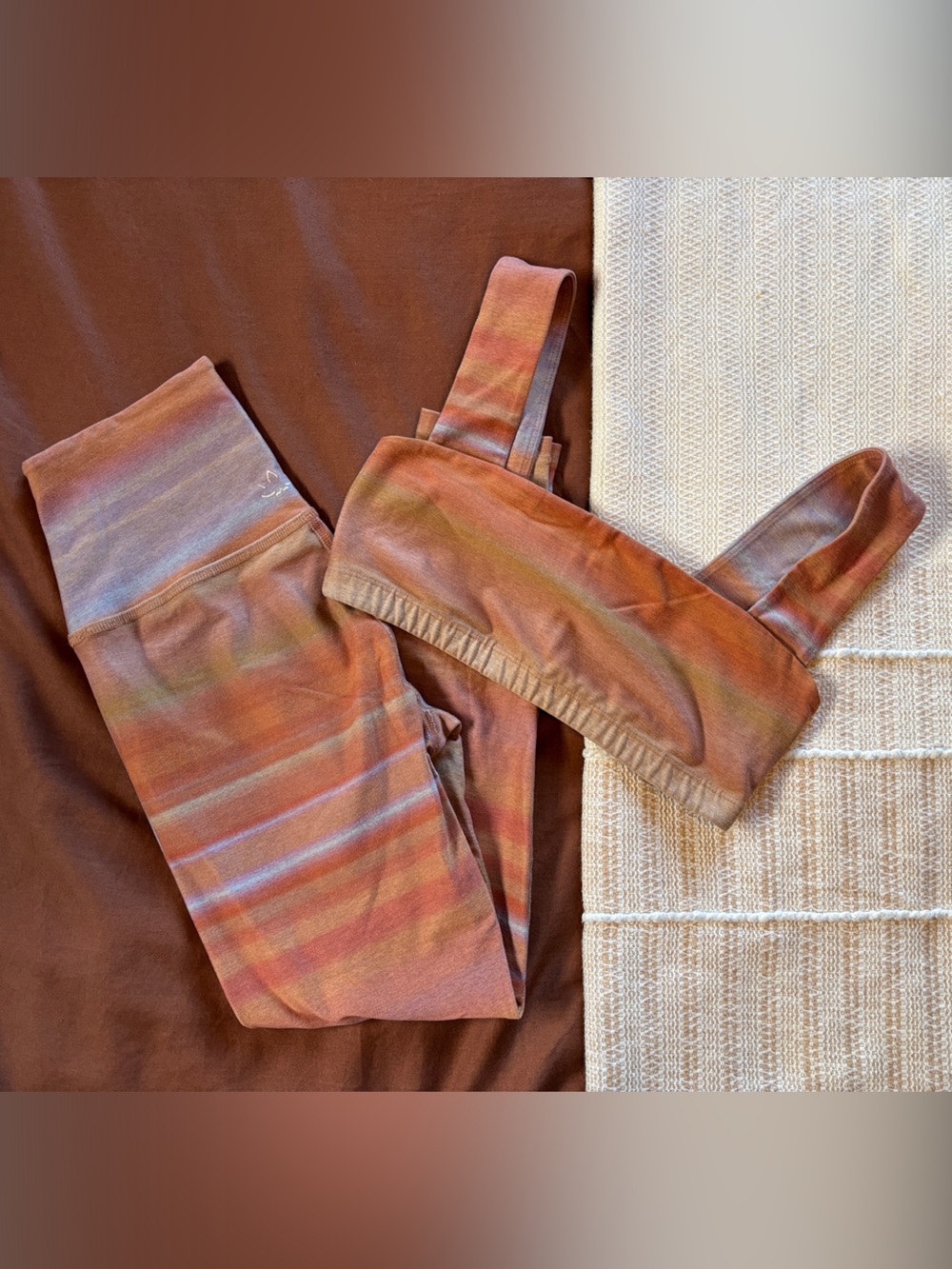 Beyond Yoga SoftMark High Waisted Midi Leggings & Yoga Bra in Ombré Stripe S/M